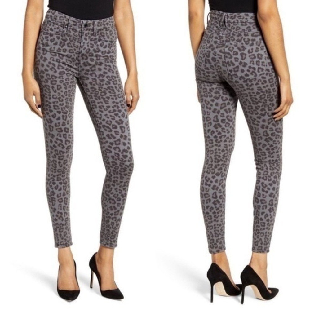 Good American Size 2/26 Good Legs High Rise Skinny Jeans Gray Leopard Animal